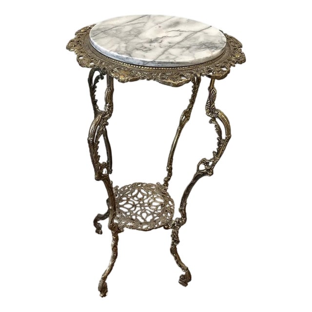 Antique Marble and Brass Side Table For Sale