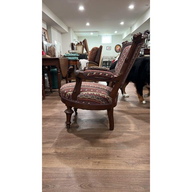 Traditional Carved Wood Armchair With Casters For Sale - Image 3 of 6