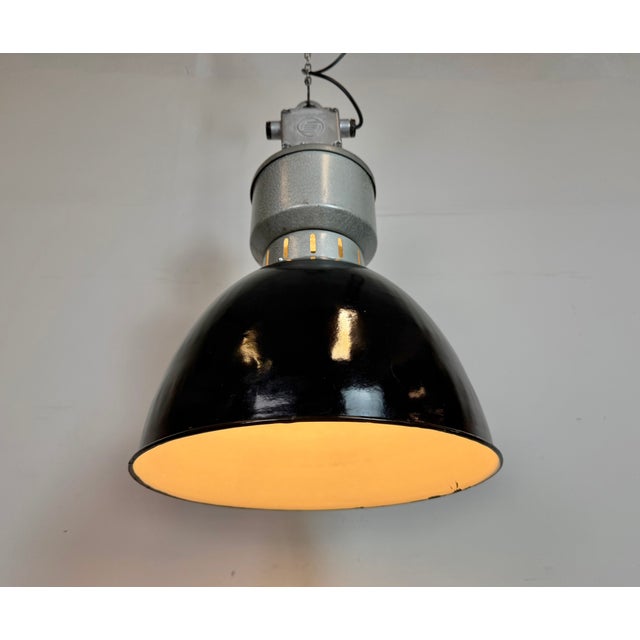 Industrial Black Enamel Factory Lamp from Elektrosvit, 1960s For Sale - Image 11 of 18