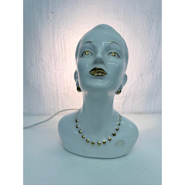 Italian Table Lamp with a Womans Head Made of Ceramic, 70s/80s Design, 1970s For Sale - Image 13 of 15