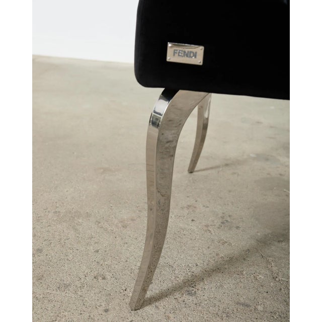 Pair of Fendi Casa Velvet Chrome Tulip Chairs For Sale - Image 9 of 12