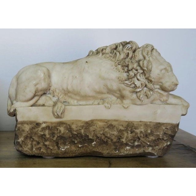 Early 20th Century Pair of Carved Stone Replica Lions Originally by Antonio Canova For Sale - Image 5 of 10