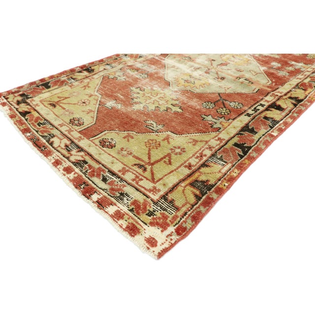 Worn-In Distressed Vintage Turkish Oushak Runner with Rustic Lodge Style 02'04 x 09'04. This hand knotted wool distressed...