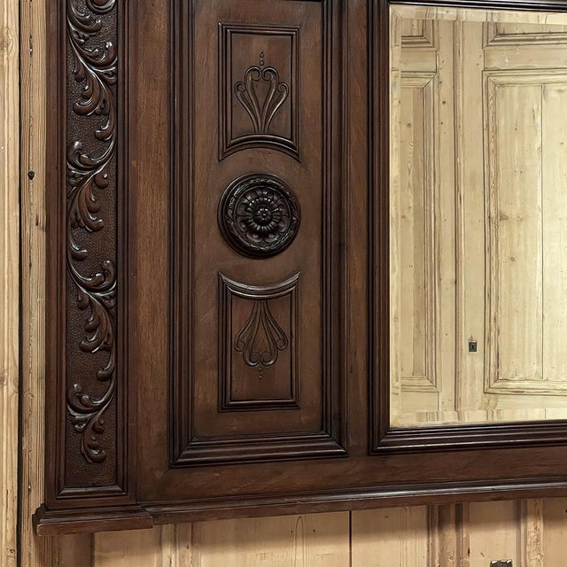 Burnt Umber Antique Italian Renaissance Revival Walnut Mantel Mirror For Sale - Image 8 of 17