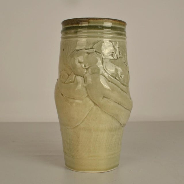 Ceramic Figurative Ceramic Vase with Bas Relief of Men by Arnaud Lang, 1980s For Sale - Image 7 of 14