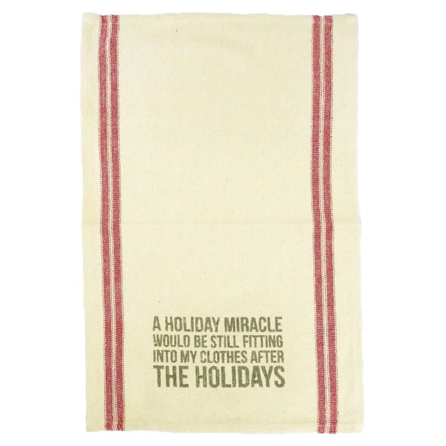 Humorous holiday kitchen tea towels in the style of a Country French torchon or American farmhouse textile . Nubby cotton...