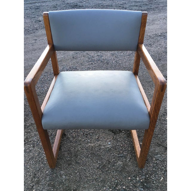 Late 20th Century Danish Modern Oak Box Chairs on Sled Bases - Set of 6 For Sale - Image 11 of 12