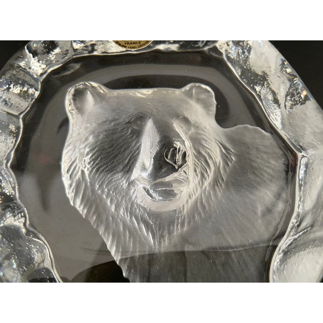 Vintage French Cristal d'Arques Etched Crystal Bear Paperweight For Sale - Image 9 of 13