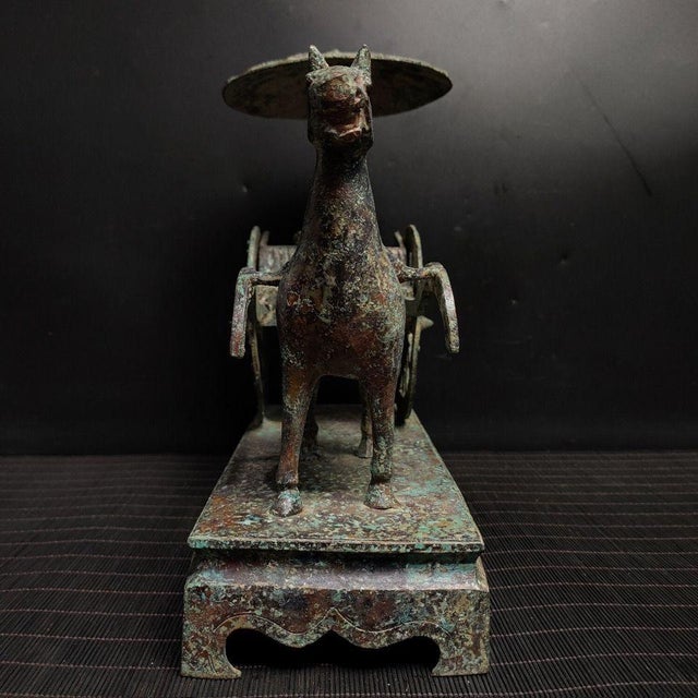 Metal Vintage-Style Chinese Traditional Bronze Horse Cart Reproduction For Sale - Image 7 of 7