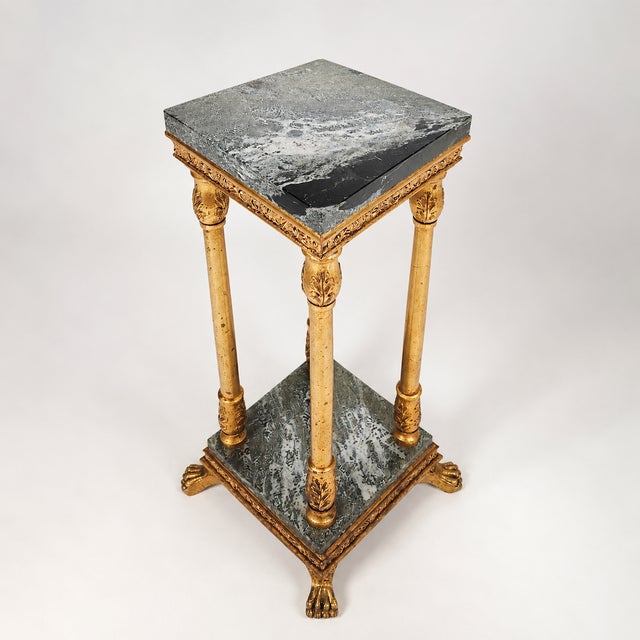 1920s Empire-Style Pedestal Column with Stone Top and Carved Paw Feet, 1920s For Sale - Image 5 of 6