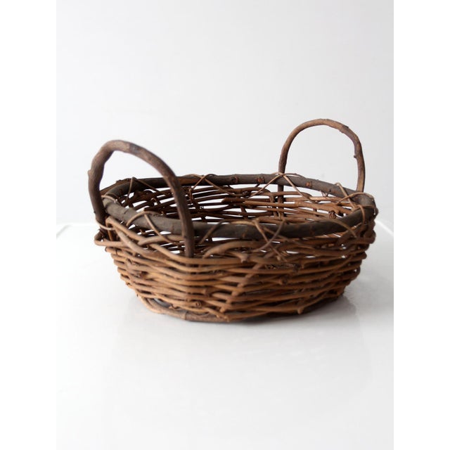 Vintage Handwoven Vine Basket With Handles For Sale - Image 11 of 14