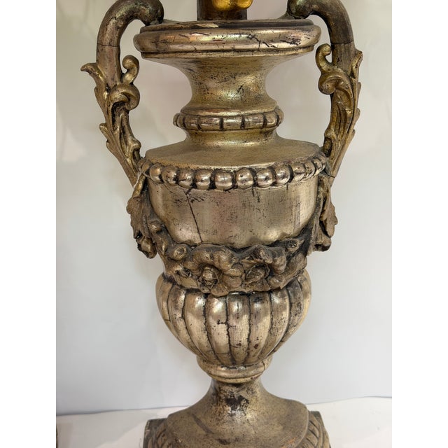 Wood Monumental 19th-Century Italian Silver-Gilt Wood Eucharistic Altar Urns With Wheat and Grapes a Air For Sale - Image 7 of 12