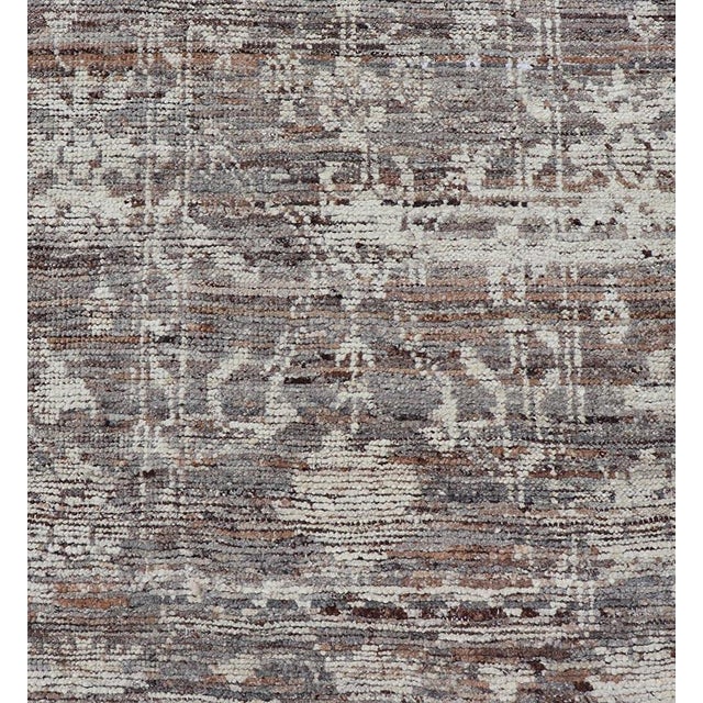 Modern Oushak Runner in Wool With Floral Design in Shades of Gray, Brown, Cream 3'0 X 12'1 For Sale - Image 9 of 11