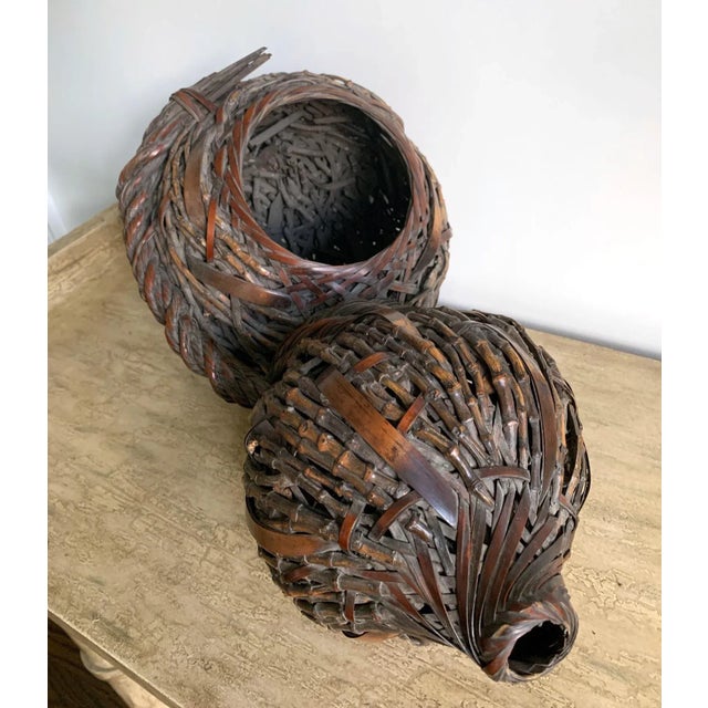 Antique Japanese Gourd Shape Bamboo Ikebana Basket For Sale In Atlanta - Image 6 of 11