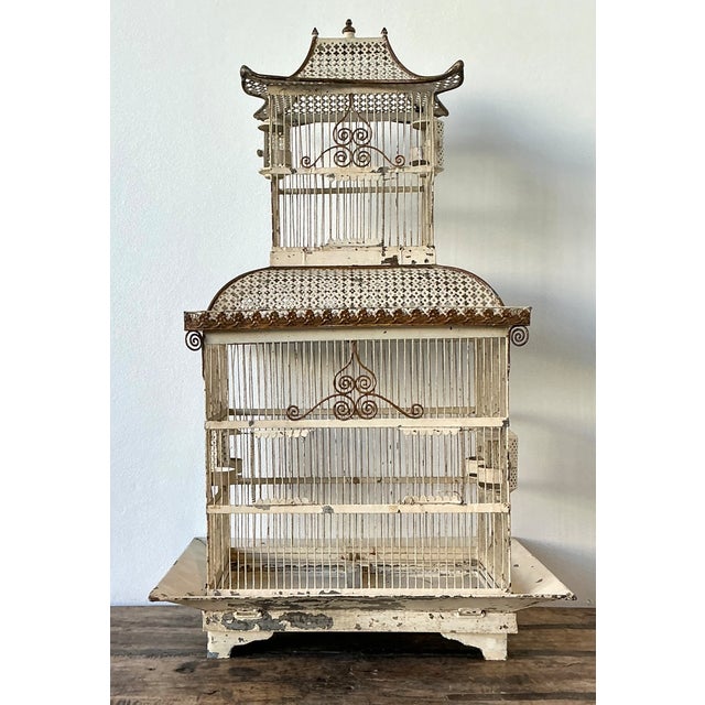 Chinoiserie Vintage Distressed Chinoiserie Metal Birdcage For Sale - Image 3 of 12
