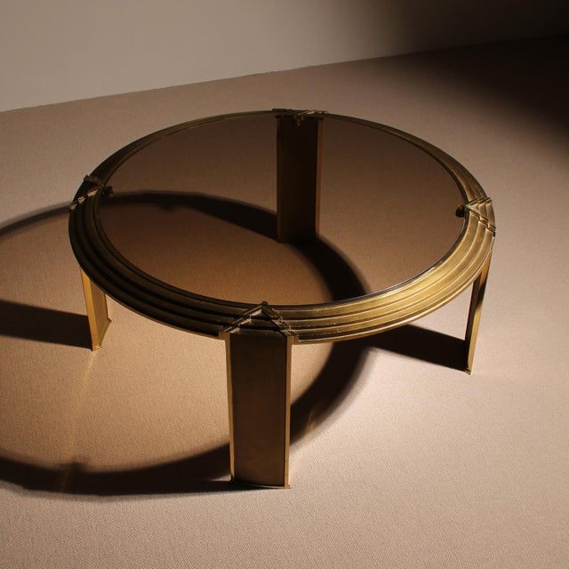 Round Coffee Table in Brass and Smoked Glass, Netherlands, 1970s For Sale - Image 11 of 11