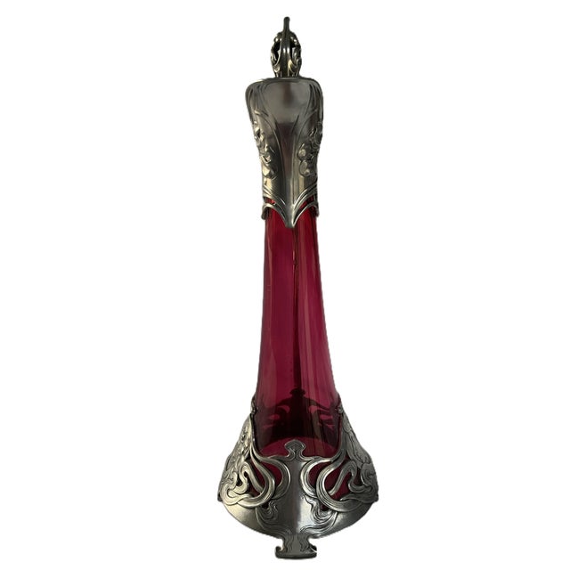 1900s WMF Jugendstil Ruby Glass and Pewter Decanter For Sale In Washington DC - Image 6 of 12