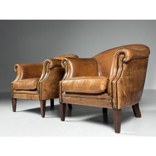 Animal Skin Club Chairs in Sheepskin Leather, Set of 2 For Sale - Image 7 of 9