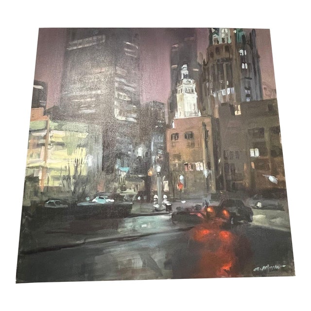 Misty Night in Chicago Original Art by Marilyn Borglum For Sale