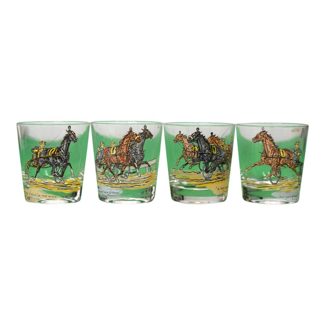 Set X 4 Paul Desmond Brown Harness/ Sulky Old Fashioned Equestrian Glasses For Sale