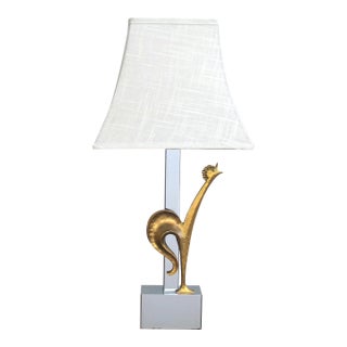 1950s Maison Charles (Attr.) Gilt-Bronze and Chrome Rooster Lamp For Sale
