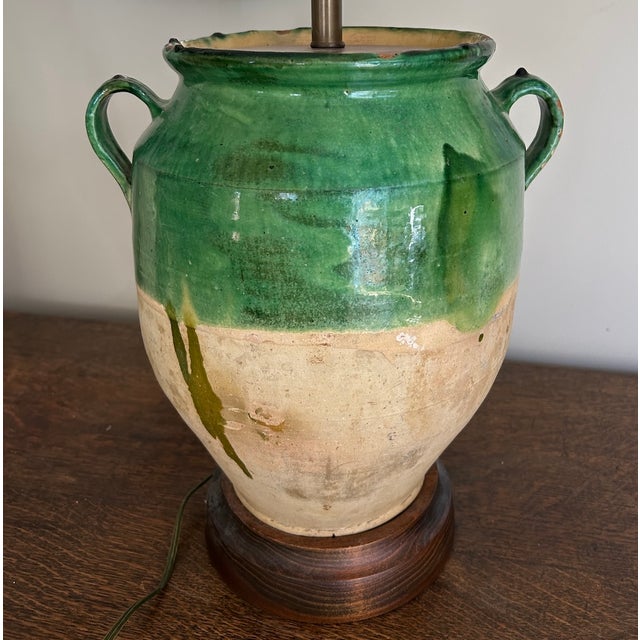 19th Century 19th Century French Provincial Green Glazed Confit Jar, Converted to a Lamp For Sale - Image 5 of 9