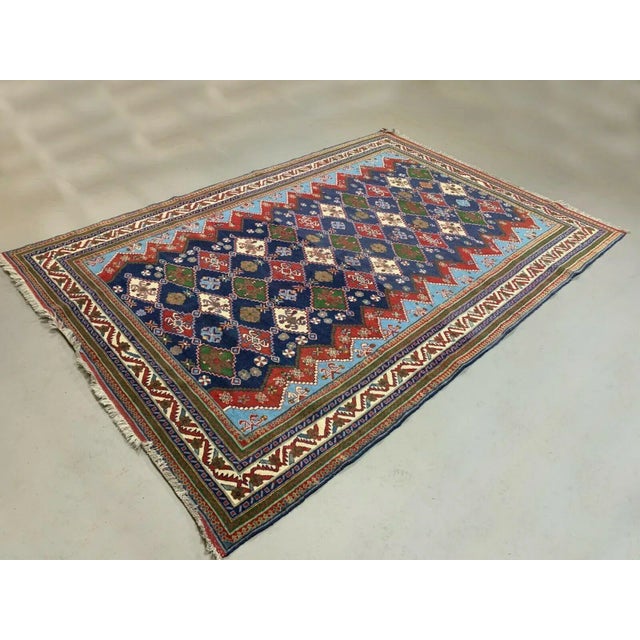 Vintage Shirvan Blue & Red Kazak Rug For Sale - Image 3 of 10