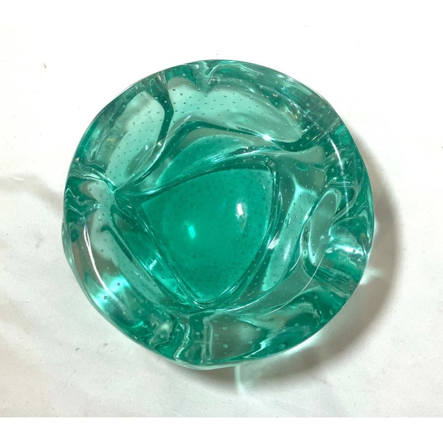 Vintage Hand Blown Elis Bergh Kosta Art Glass Cigarette Cigar Green Ashtray Bowl For Sale - Image 10 of 10