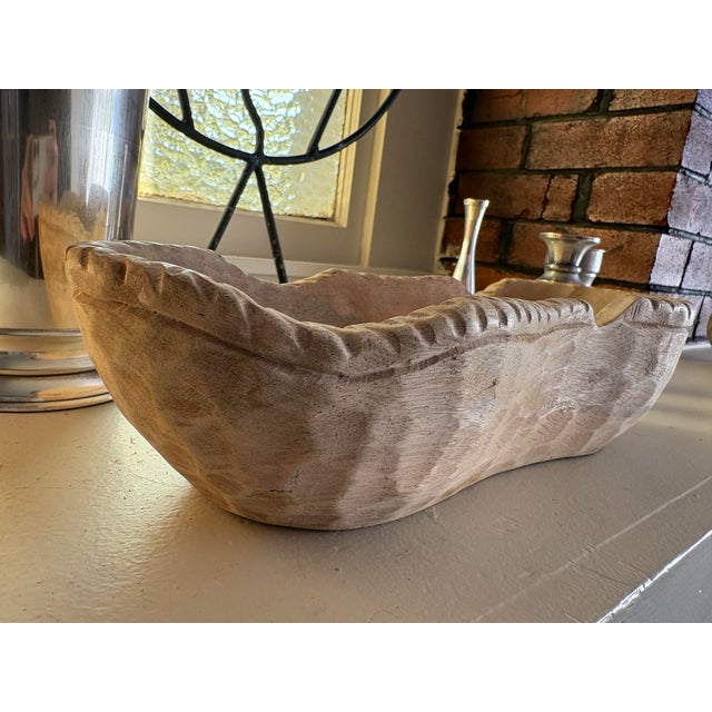 Vintage Hand-Carved Wood Dough Bowl with Scalloped Edge For Sale - Image 10 of 12