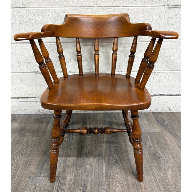 Late 20th Century VTG Sprague & Carleton Colonial Revival Solid Maple Barrel Back Captain Chairs For Sale - Image 5 of 15