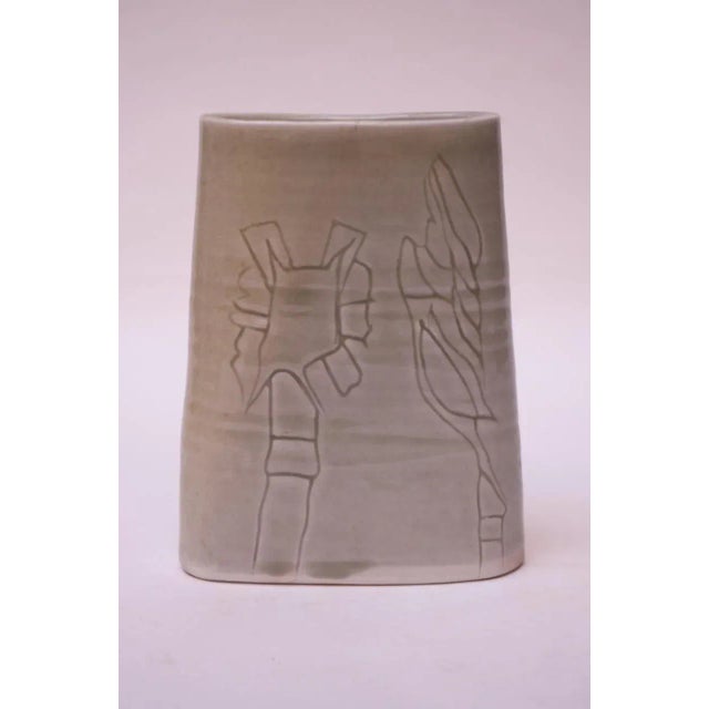 Studio Stoneware Pale Green Floral Vase Signed Pollack, 1976 For Sale - Image 13 of 13