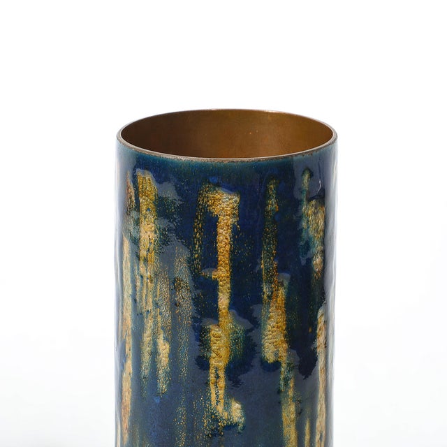 This exquisite Mid-Century Modernist vase by Norwegian artist Anne-Grete Plöen showcases the alluring artistry of enamel...