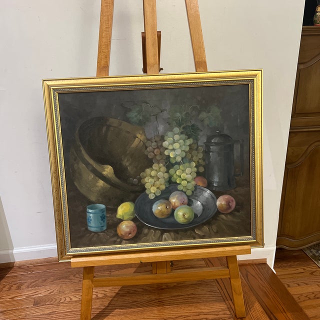 The American School 20th Century American School Tabletop Still Life Grapes and Fruits Framed Signed For Sale - Image 3 of 11