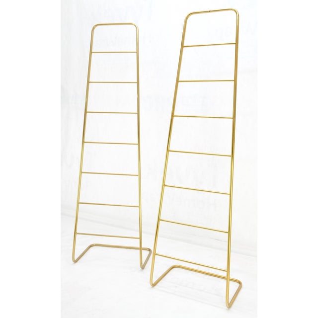 Pair of 89" Tall Brass Custom Decorative Textile Fabric Towel Racks Displays For Sale - Image 10 of 11