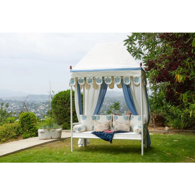 Featuring a traditional bouquet of Indian flowers block print fabric overhang and a painted metal frame, this canopy...