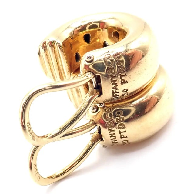 Mid 20th Century Tiffany & Co. Etoile Diamond Yellow Gold and Platinum Hoop Earrings, Pair For Sale - Image 11 of 11