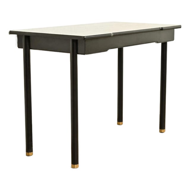 John Widdicomb Mid-Century Modern Hollywood Regency Black Lacquer and Brass Console Table, Newly Refinished For Sale
