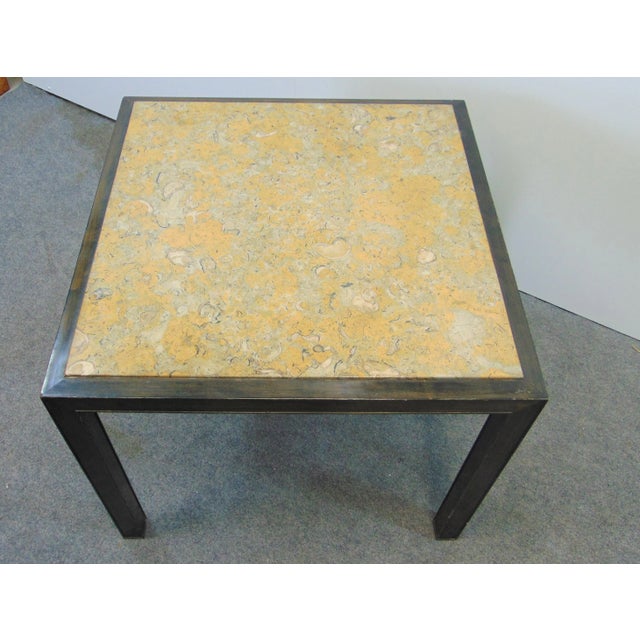 Mid Century Parsons Style Marble Top Table For Sale - Image 4 of 5