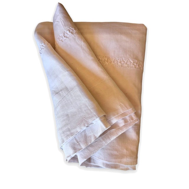 Antique French Fine Linen Sheet, Rare Handworked Floral Ladderwork Openwork, Circa 1900 For Sale - Image 4 of 9