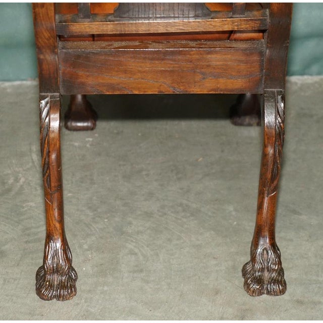 Victorian Carved Hardwood and Brown Leather Chesterfield Window Seat, 1890 For Sale - Image 14 of 18
