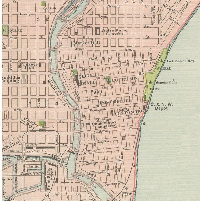 Antique Map of Milwaukee, The Cream City from Rand McNally, 1899 For Sale - Image 3 of 12