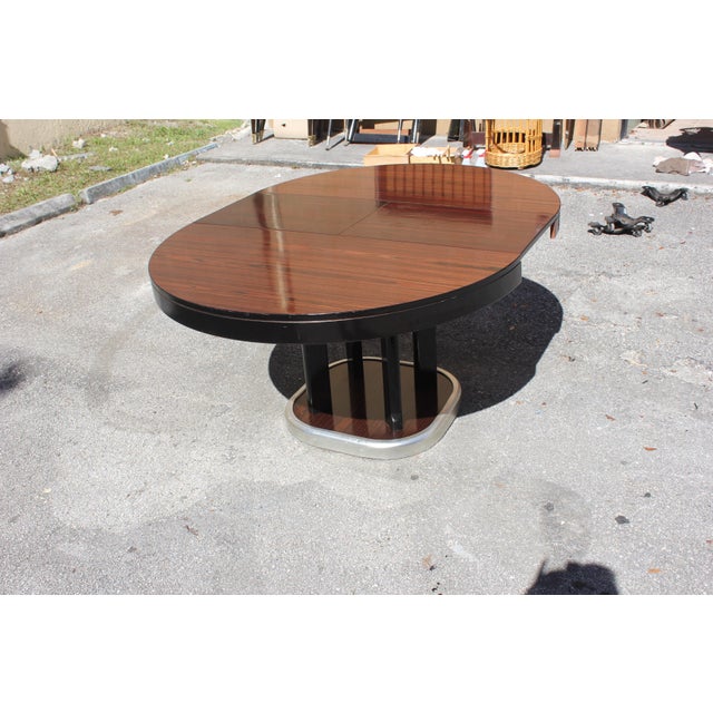 French Art Deco Macassar Ebony Round Dining Table With ...
