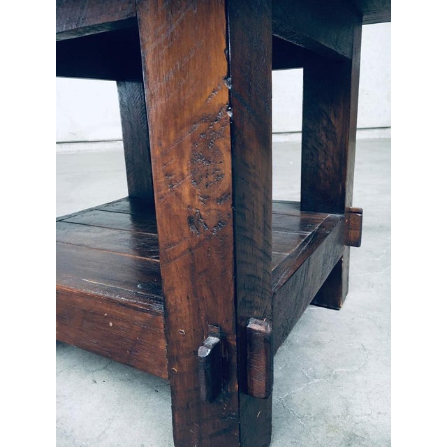 Vintage Wabi Sabi Style Design Solid Oak Side Table. Made in France in the 1930's. Solid oak wood constructed square side...
