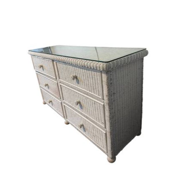 Vintage wicker bureau, dresser, six drawer, all wood frame and drawers