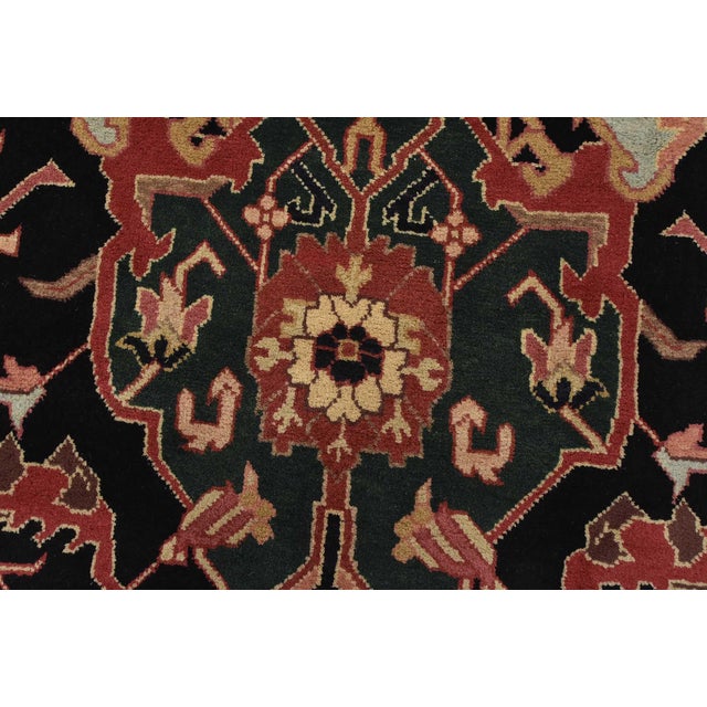 Black Heriz Rug 5’11” X 8’7” Black Wool Vintage Traditional Hand-Knotted Carpet For Sale - Image 8 of 15