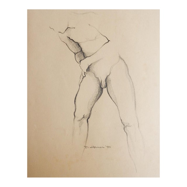 1970 Male Nude Study Drawing For Sale