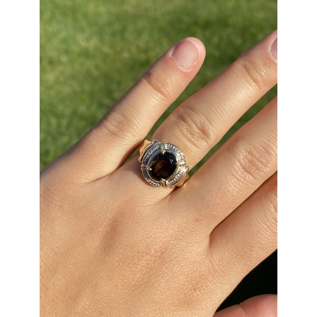 Contemporary The Mortlach: Ladies 14K Yellow Gold Ring set with Smokey Quartz and Diamonds For Sale - Image 3 of 11