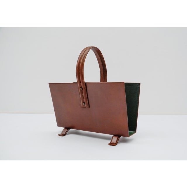 Magazine Rack in Leather and Brass from Jacques Adnet, 1950s For Sale - Image 11 of 11