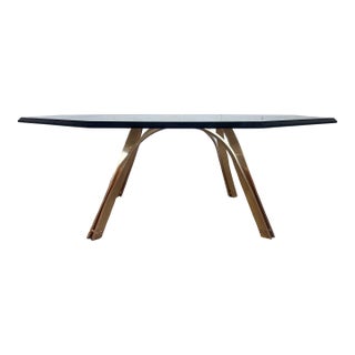 Vintage Brass and Octagonal Glass Coffee Table by Roger Sprunger for Dunbar For Sale