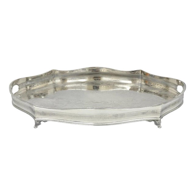 Vintage William Adams Sheffield England Edwardian Silver Plated Scalloped Tray For Sale